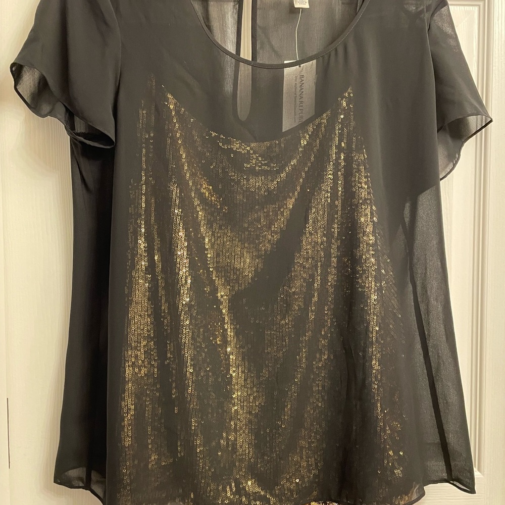 BABANA REPUBLIC Sequinned Top with Sheer Overlay. NWT